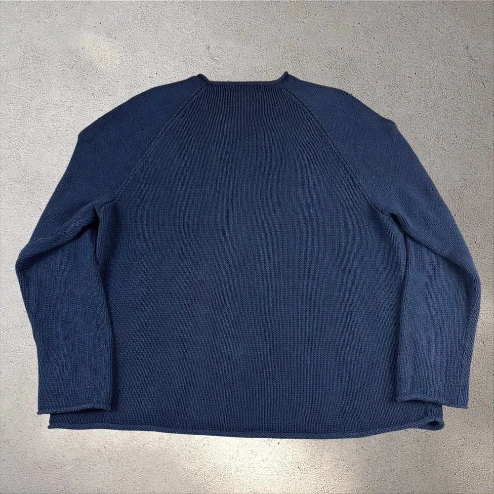 Polo Ralph Lauren Blue Cotton Long Sleeve Roll Neck Knit Fisherman Sweater Sz XL